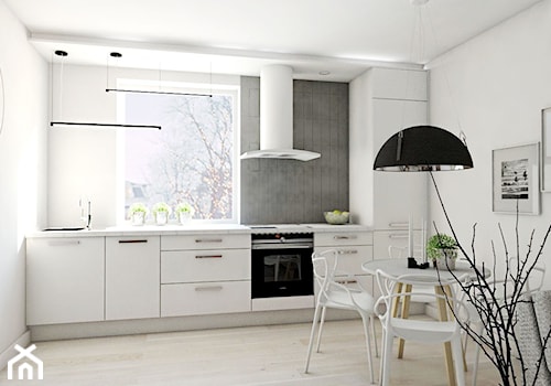 Mieszkanie - Gdynia Śródmieście - Średnia otwarta z salonem biała z zabudowaną lodówką kuchnia jednorzędowa z oknem, styl skandynawski - zdjęcie od Autors.KA