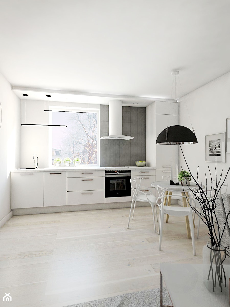 Mieszkanie - Gdynia Śródmieście - Średnia otwarta z salonem biała z zabudowaną lodówką kuchnia jednorzędowa z oknem, styl skandynawski - zdjęcie od Autors.KA