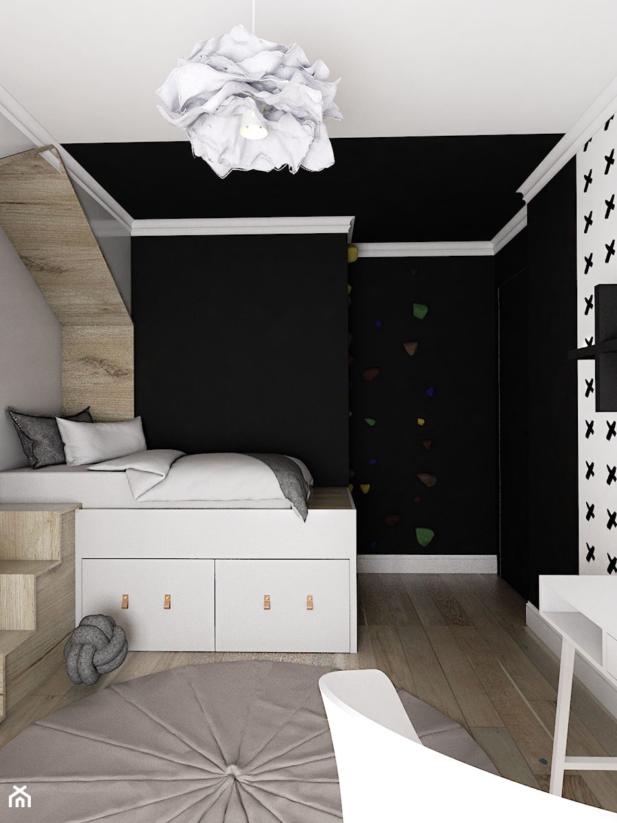 MIESZKANIE - GDAŃSK - NADMORSKIE - Mały biały czarny szary pokój dziecka dla dziecka dla nastolatka dla chłopca dla dziewczynki, styl skandynawski - zdjęcie od Autors.KA