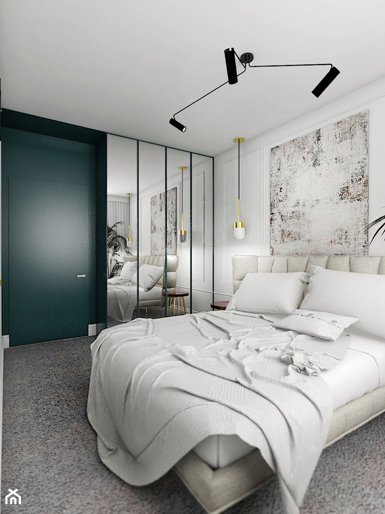 Mieszkanie - Gdańsk Nowa Morena - Średnia biała z panelami tapicerowanymi sypialnia, styl glamour - zdjęcie od Autors.KA - Homebook