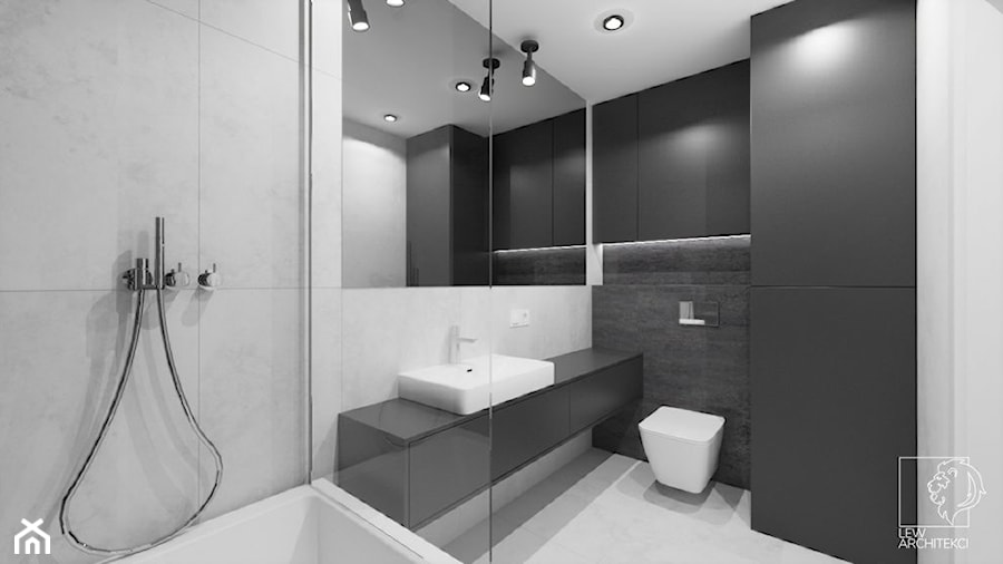 Luksusowe mieszkanie na wynajem 100m2 - Średnia bez okna z lustrem z punktowym oświetleniem łazienka, styl minimalistyczny - zdjęcie od LEW ARCHITEKCI