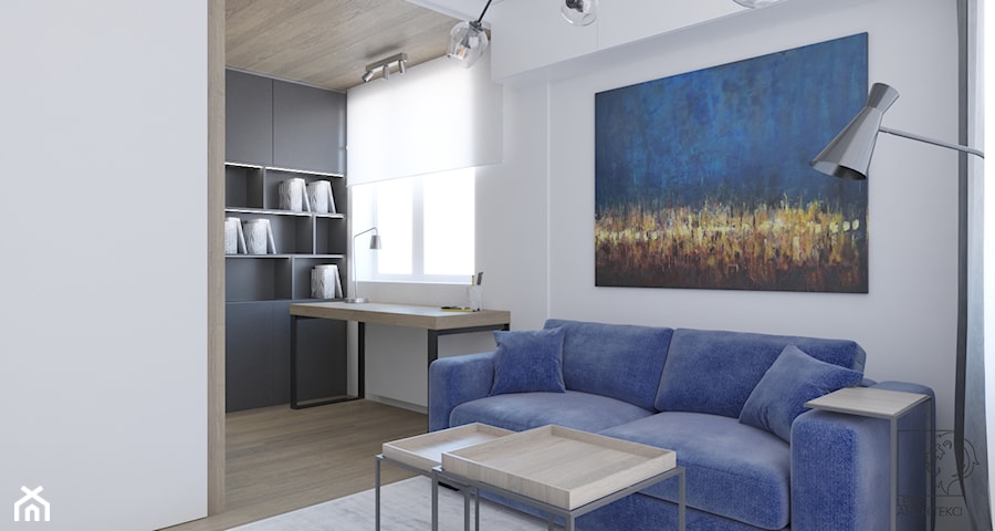 Minimalistyczne mieszkanie z akcentem kolorystycznym - Średnie w osobnym pomieszczeniu z sofą białe biuro, styl minimalistyczny - zdjęcie od LEW ARCHITEKCI