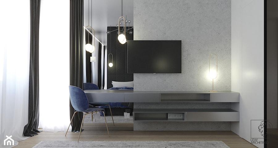 Minimalistyczne mieszkanie z akcentem kolorystycznym - Sypialnia, styl minimalistyczny - zdjęcie od LEW ARCHITEKCI