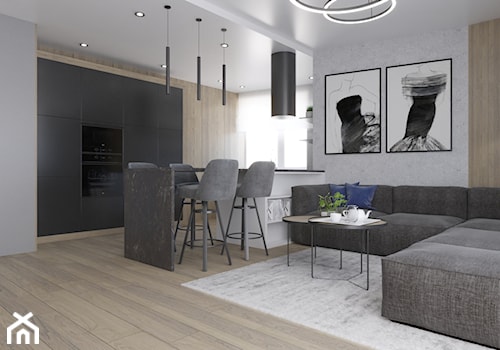 Minimalistyczne mieszkanie z akcentem kolorystycznym - Średni salon z kuchnią z jadalnią, styl minimalistyczny - zdjęcie od LEW ARCHITEKCI