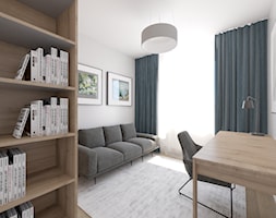 Ciepłe mieszkanie z dużą ilością drewna i niebieskich akcentów - Średnie z sofą białe biuro, styl m ... - zdjęcie od LEW ARCHITEKCI - Homebook