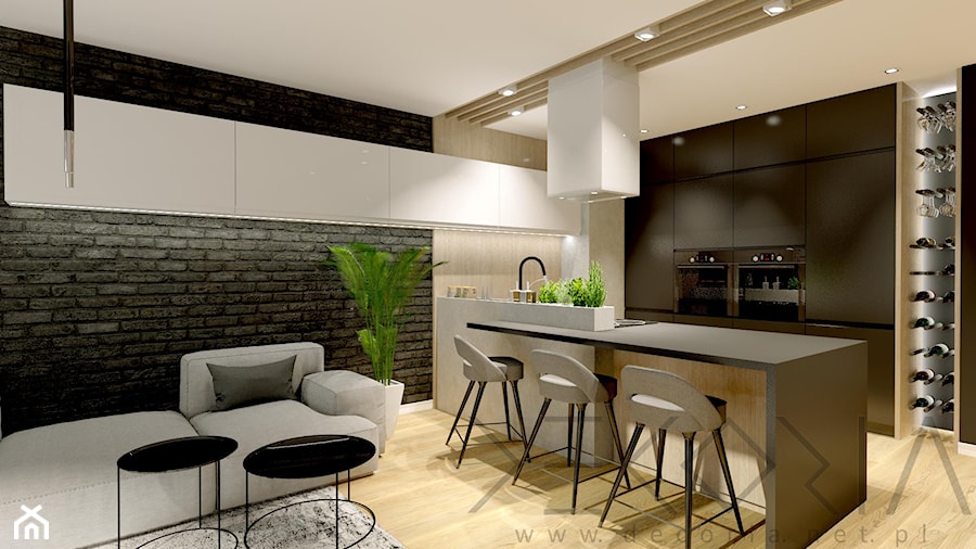 projekt wnętrza - Średni czarny salon z kuchnią z jadalnią - zdjęcie od Decoria