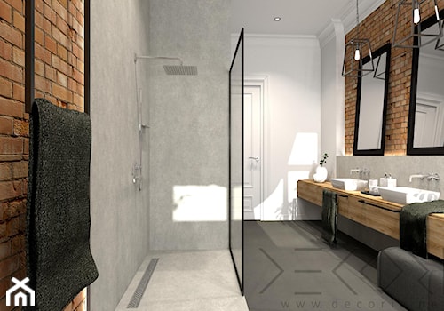 projekt łazienki w kamienicy - Duża bez okna z lustrem z dwoma umywalkami z punktowym oświetleniem łazienka - zdjęcie od Decoria