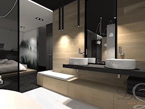 SYPIALNIA - Średnia na poddaszu bez okna z dwoma umywalkami z punktowym oświetleniem łazienka - zdjęcie od Decoria