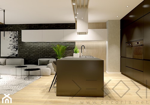 projekt wnętrza - Duży czarny salon z kuchnią z jadalnią - zdjęcie od Decoria