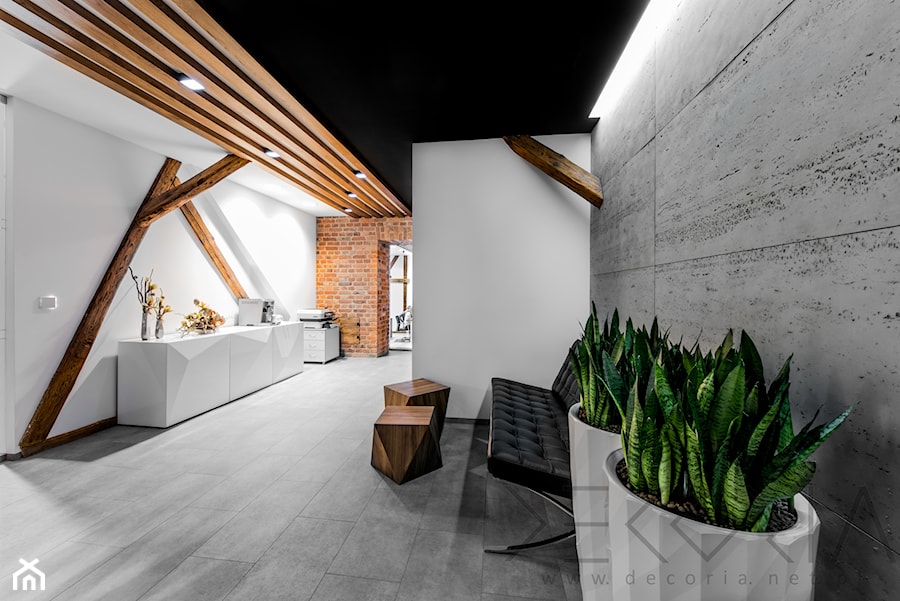 projekt i realizacja wnętrz biurowych - Średni biały szary salon - zdjęcie od Decoria
