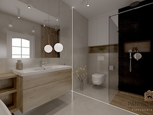 Projekt łazienki z elementami drewna - zdjęcie od Pani Od Wnetrz Aleksandra Herbich