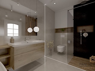 Projekt łazienki z drewnianymi elementami 