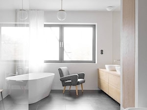 Dom przy parku - Średnia z dwoma umywalkami łazienka z oknem, styl minimalistyczny - zdjęcie od Loft Kolasiński