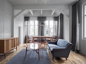 Wakacyjny apartament w Międzyzdrojach II - Średni biały salon z jadalnią, styl skandynawski - zdjęcie od Loft Kolasiński