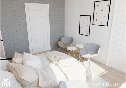 EVOLUXURY - BROADWAY - Mała biała szara sypialnia, styl skandynawski - zdjęcie od EVOLUXURY DESIGN ARKADIUSZ JASKOLSKI