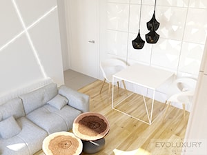 EVOLUXURY - APARTAMENT THE AVENUE - Mała biała szara jadalnia w salonie, styl minimalistyczny - zdjęcie od EVOLUXURY DESIGN ARKADIUSZ JASKOLSKI