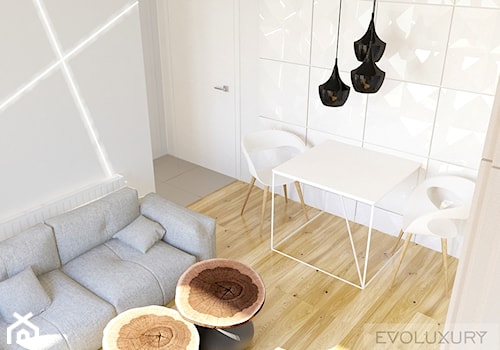 EVOLUXURY - APARTAMENT THE AVENUE - Mała biała szara jadalnia w salonie, styl minimalistyczny - zdjęcie od EVOLUXURY DESIGN ARKADIUSZ JASKOLSKI