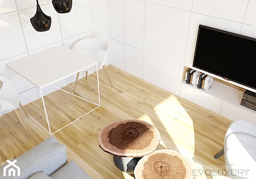 EVOLUXURY - APARTAMENT THE AVENUE - Średnia szara jadalnia w salonie, styl minimalistyczny - zdjęcie od EVOLUXURY DESIGN ARKADIUSZ JASKOLSKI