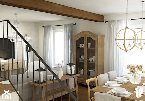 Sielskie klimaty - Mały biały salon z jadalnią, styl rustykalny - zdjęcie od Messyasz Design Lab