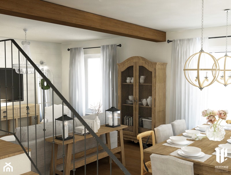 Sielskie klimaty - Mały biały salon z jadalnią, styl rustykalny - zdjęcie od Messyasz Design Lab - Homebook