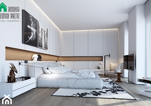 Duża biała sypialnia, styl nowoczesny - zdjęcie od domoplex.pl