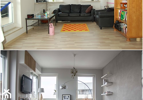 Metamorfoza mieszkania - Mały biały szary salon, styl nowoczesny - zdjęcie od Ra Barbar
