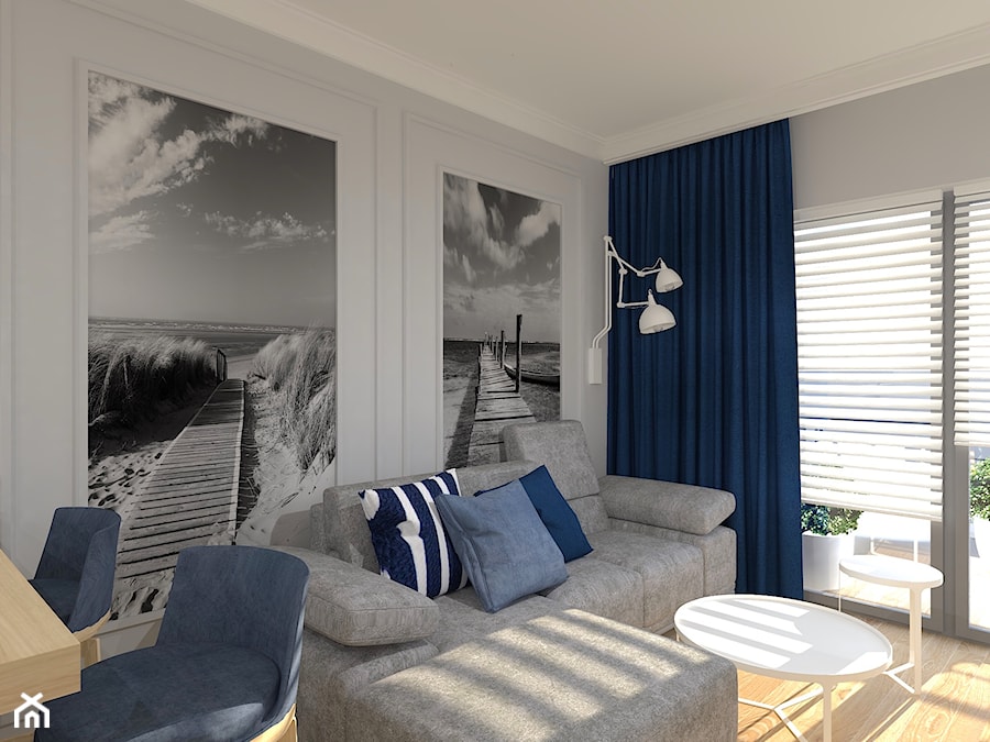 Apartament nadmorski I - Średni biały szary salon z jadalnią, styl nowoczesny - zdjęcie od SAŁATA-Pracownia Architektury Wnętrz