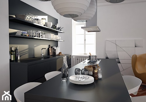 apartment_b&w - Średnia szara jadalnia w kuchni, styl nowoczesny - zdjęcie od PLLU Design - Łukasz Pluta