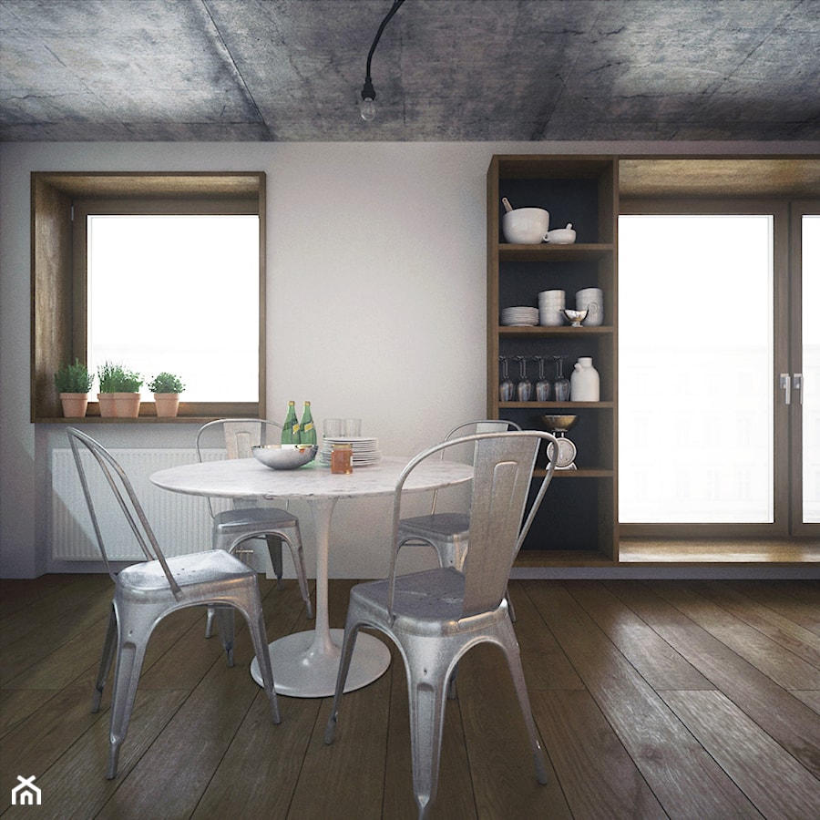 apartment_w&wo - Średnia beżowa jadalnia, styl industrialny - zdjęcie od PLLU Design - Łukasz Pluta