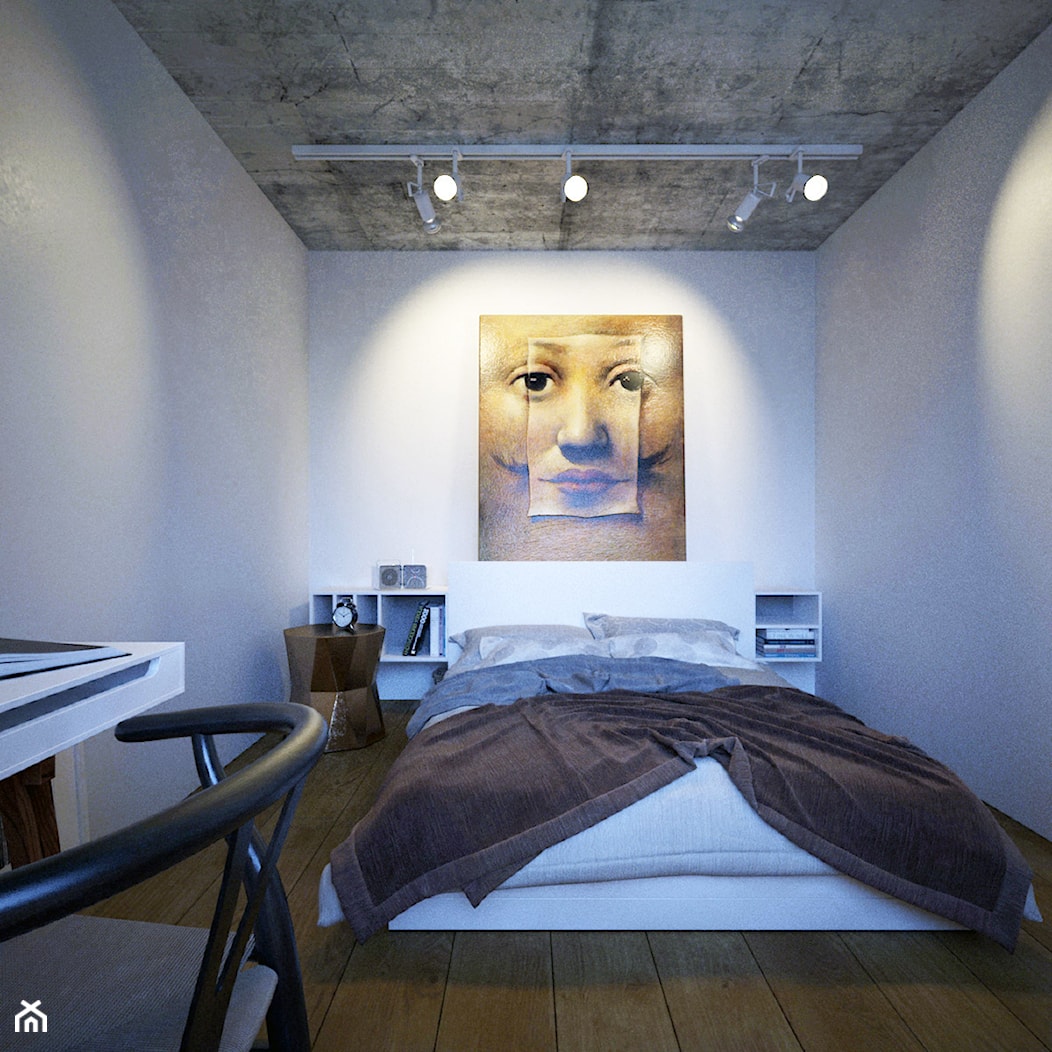 apartment_w&wo - Mała z biurkiem sypialnia, styl minimalistyczny - zdjęcie od PLLU Design - Łukasz Pluta - Homebook