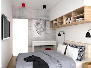Minimalistyczna sypialnia z zabudową nad łóżkiem - Sypialnia, styl nowoczesny - zdjęcie od OES architekci
