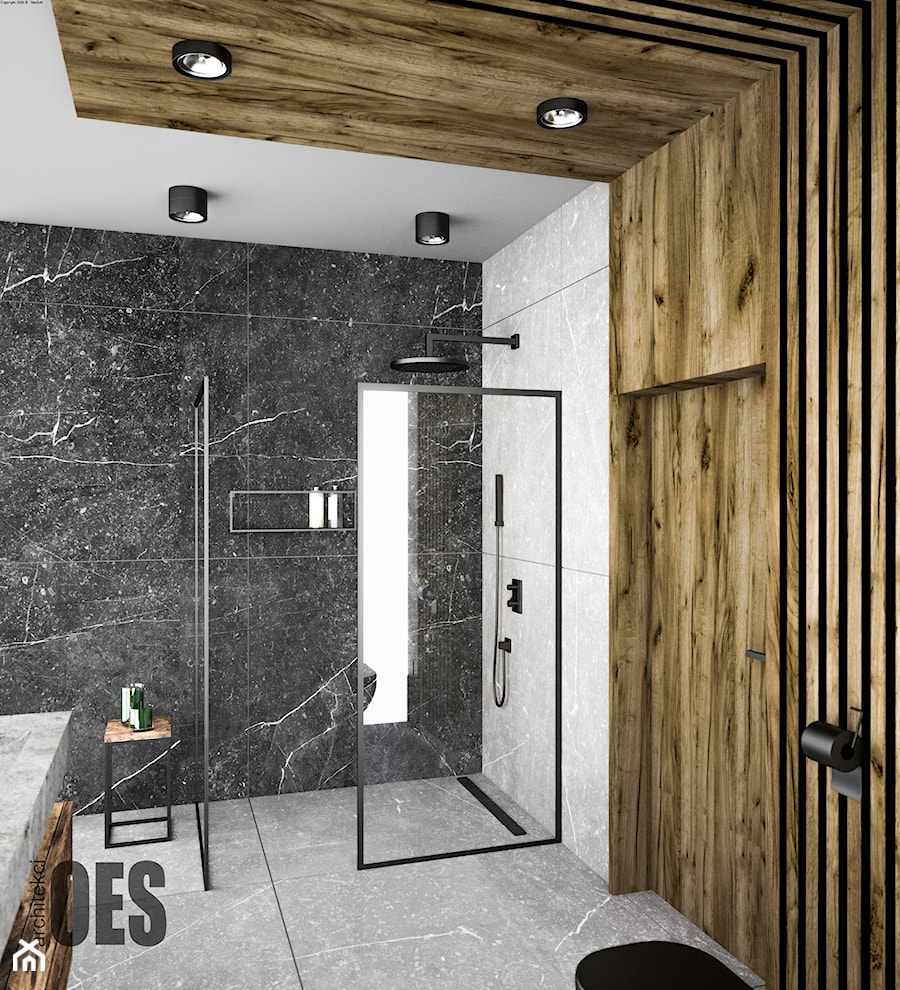 Drewno w łazience - zdjęcie od OES architekci