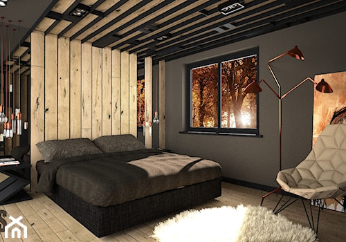 Miedź i drewno w sypialni - Średnia szara sypialnia, styl nowoczesny - zdjęcie od OES architekci