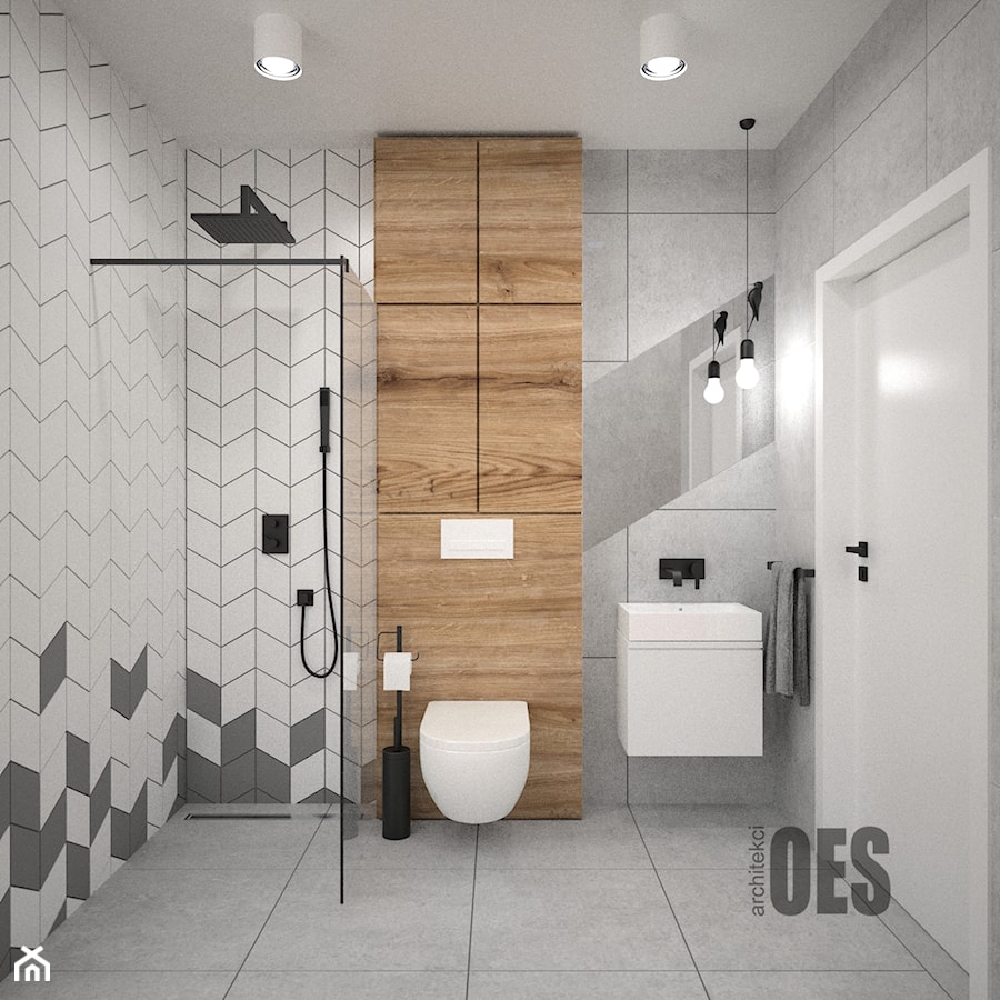 Szara łazienka - Średnia bez okna łazienka, styl skandynawski - zdjęcie od OES architekci