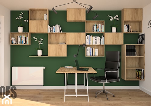 Pokój biurowy - Średnie w osobnym pomieszczeniu białe zielone biuro, styl nowoczesny - zdjęcie od OES architekci