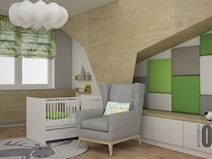 Zieleń w pokoju dziecka - Mały szary pokój dziecka dla niemowlaka dla chłopca dla dziewczynki, styl nowoczesny - zdjęcie od OES architekci