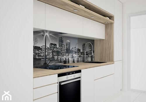 Oddzielenie kuchni otwartej na salon - Średnia zamknięta biała z zabudowaną lodówką z nablatowym zlewozmywakiem kuchnia jednorzędowa, styl nowoczesny - zdjęcie od OES architekci