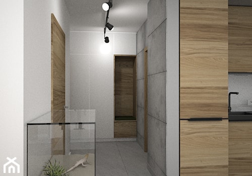 Beton, drewno i zieleń w salonie - Mały z wieszakiem biały szary hol / przedpokój, styl nowoczesny - zdjęcie od OES architekci