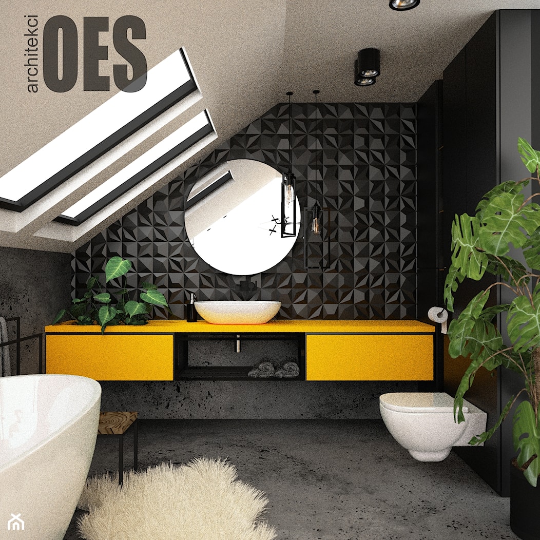 Czarno żółta łazienka - Łazienka, styl industrialny - zdjęcie od OES architekci - Homebook