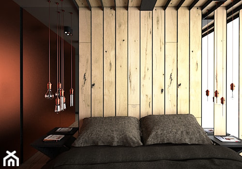 Miedź i drewno w sypialni - Średnia czerwona sypialnia, styl nowoczesny - zdjęcie od OES architekci
