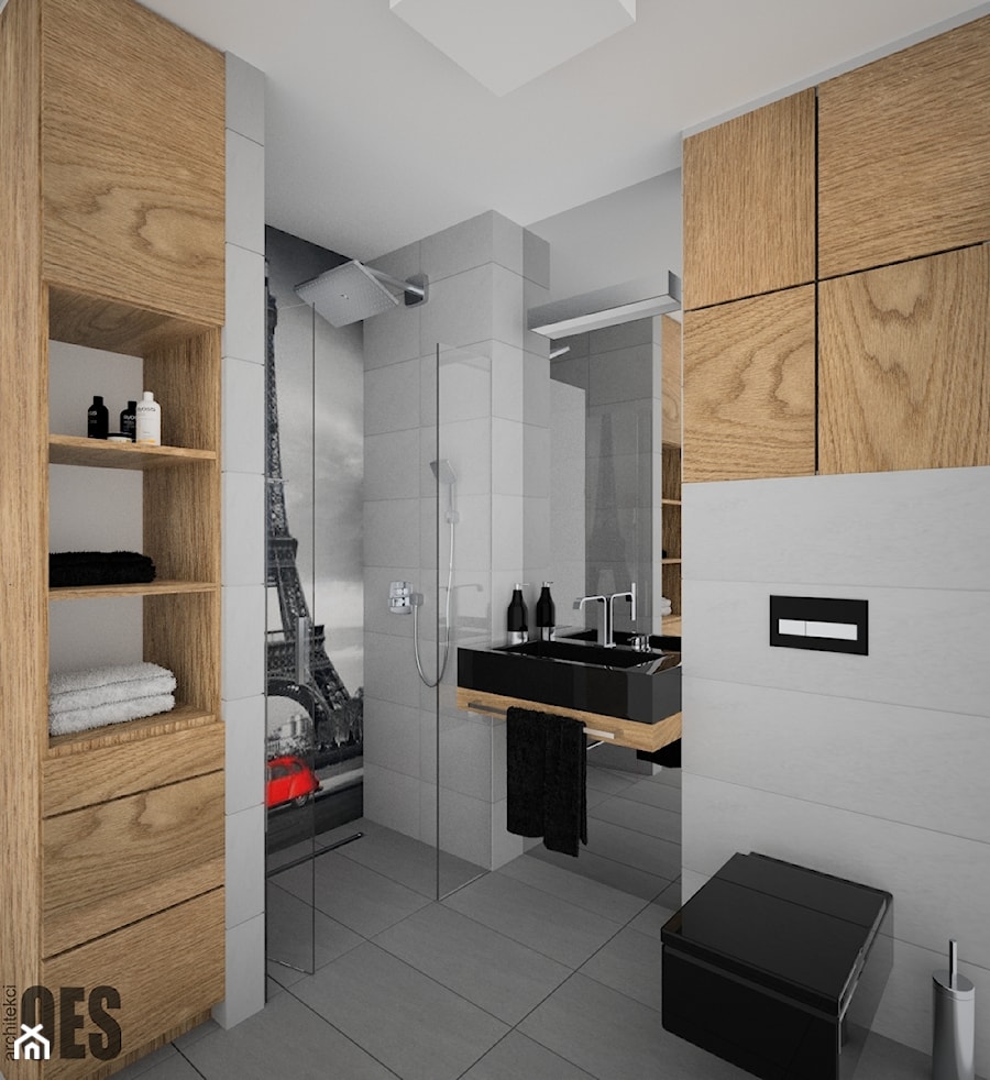 Drewniana zabudowa w łazience - Łazienka, styl nowoczesny - zdjęcie od OES architekci