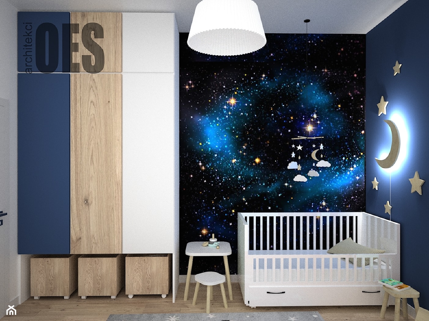 Pokój dziecka - tapeta gwiazdy - Pokój dziecka, styl nowoczesny - zdjęcie od OES architekci - Homebook