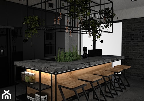 Czarna kuchnia z wyspą loft - Kuchnia, styl industrialny - zdjęcie od OES architekci
