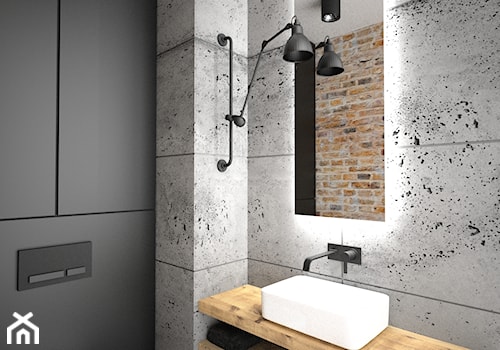 Surowa betonowa łazienka - Mała bez okna z lustrem z punktowym oświetleniem łazienka, styl nowoczesny - zdjęcie od OES architekci