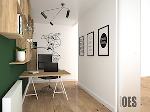 Pokój biurowy - Małe białe zielone biuro, styl nowoczesny - zdjęcie od OES architekci
