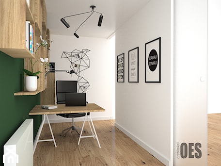 Aranżacje wnętrz - Biuro: Pokój biurowy - Małe białe zielone biuro, styl nowoczesny - OES architekci. Przeglądaj, dodawaj i zapisuj najlepsze zdjęcia, pomysły i inspiracje designerskie. W bazie mamy już prawie milion fotografii!