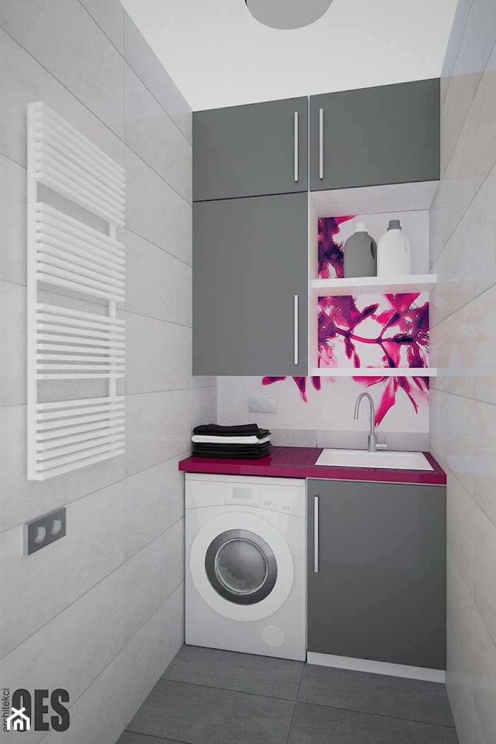 Projekty pralni - Mała z pralką / suszarką łazienka, styl nowoczesny - zdjęcie od OES architekci - Homebook