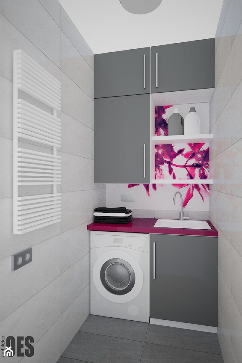 Projekty pralni - Mała z pralką / suszarką łazienka, styl nowoczesny - zdjęcie od OES architekci