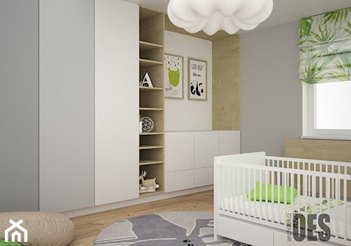 Zieleń w pokoju dziecka - Średni szary pokój dziecka dla niemowlaka dla chłopca, styl nowoczesny - zdjęcie od OES architekci