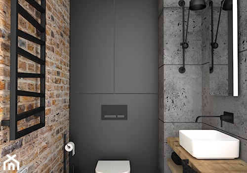 Surowa betonowa łazienka - Mała z punktowym oświetleniem łazienka, styl nowoczesny - zdjęcie od OES architekci